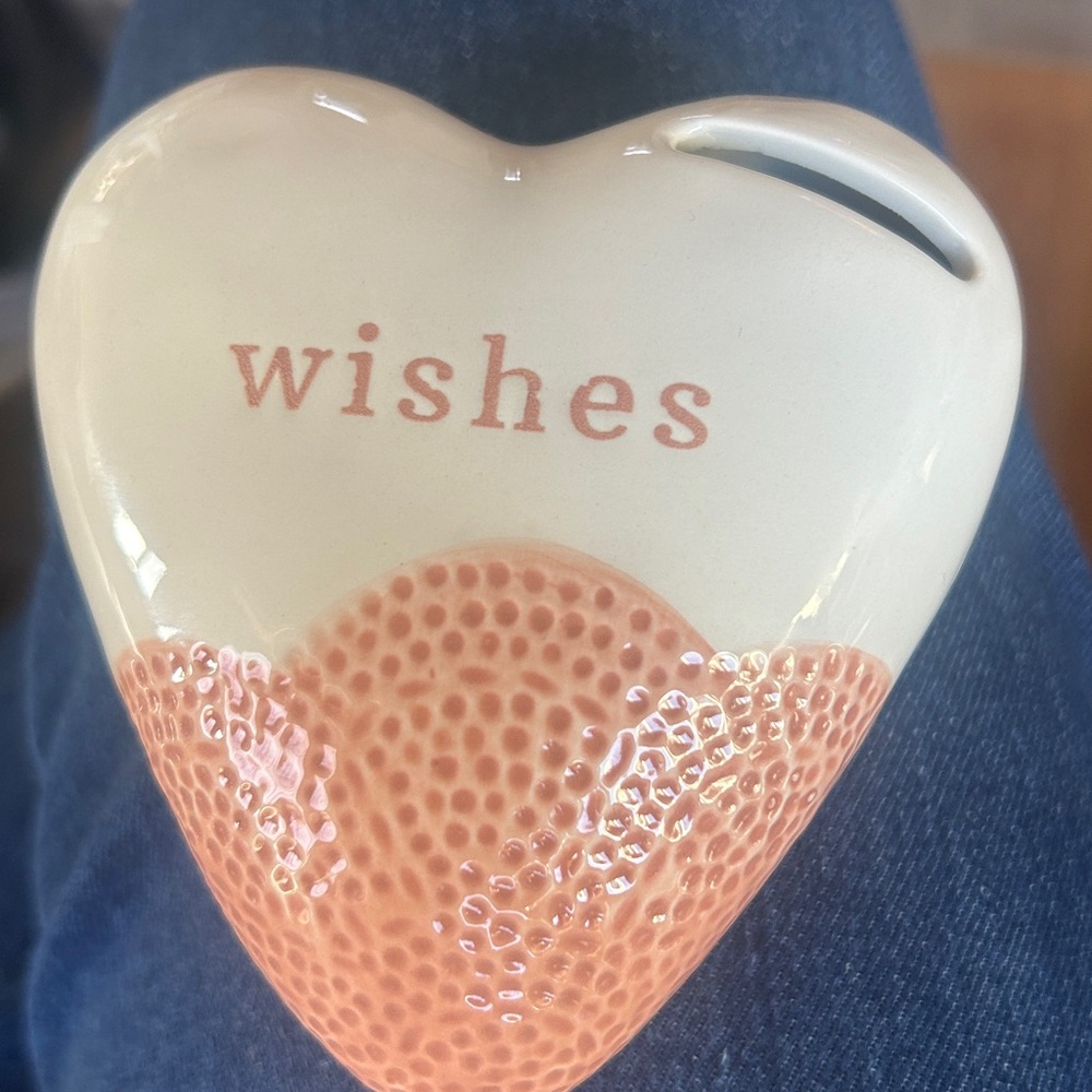DEMDACO Wishes Heart Ceramic Coin Bank - Pink and tan - Picture 5 of 5